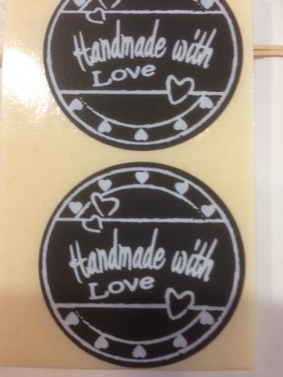 Etiket sticker 'Handmade with love - zwart'