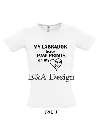 T-shirt DE LUXE '`My ......leave paw prints' (vrouwen)